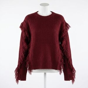 NEW ELAN fringe sweater in burgandy